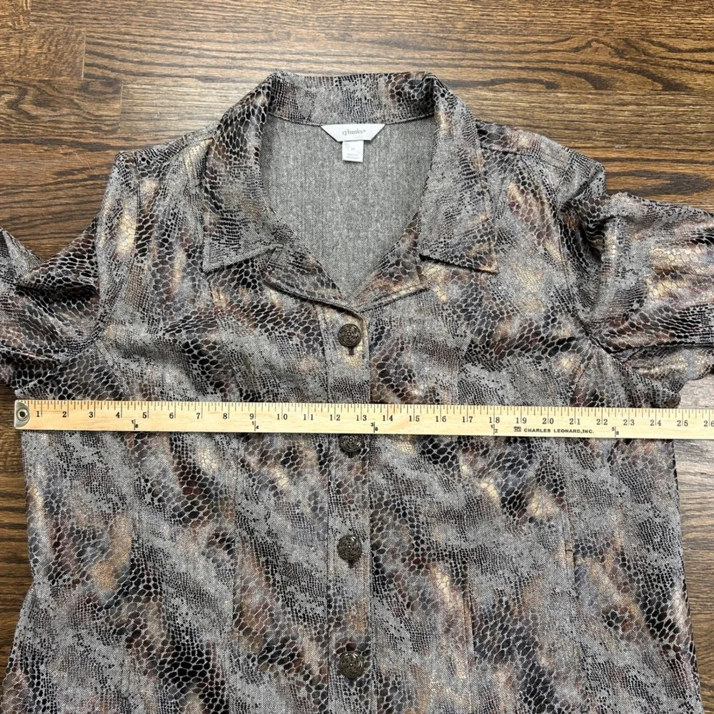 CJ Banks Jacket Womens 2X Snakeskin Print Metallic Button Front Grey Gold Pocket